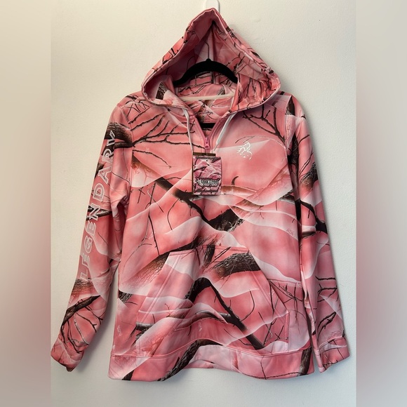 New Legendary Whitetails Women's Oak Tree Pink Camo Hoodie 1/2 Zip Hunting Sz M - Picture 1 of 10